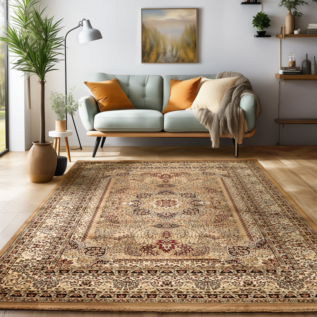 Orientalischer Teppich Wohnzimmer, Schlafzimmer, Esszimmer, Läufer, Flur Boho Teppich Kurzflor Weich 12 mm Carpet Orient - Verschiedene Größen Farbe: Beige