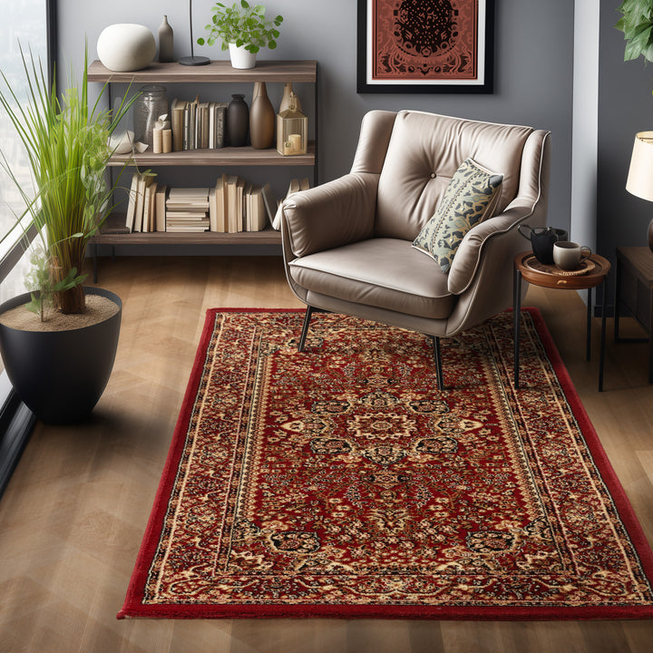 Orientalischer Teppich Wohnzimmer, Schlafzimmer, Esszimmer, Läufer, Flur Boho Teppich Kurzflor Weich 12 mm Carpet Orient - Farbe: Rot Verschiedene Größen