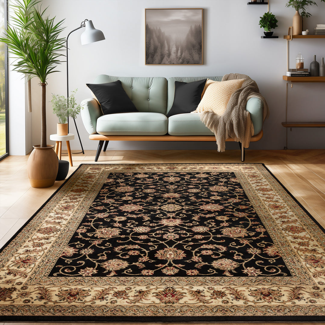 Orientalischer Teppich Wohnzimmer, Schlafzimmer, Esszimmer, Läufer, Flur Boho Teppich Kurzflor Weich 12 mm Carpet Orient - Farbe: Schwarz Verschiedene Größen