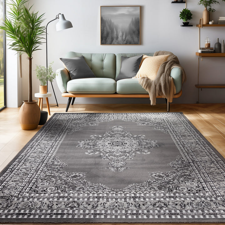 Orientalischer Teppich Wohnzimmer, Schlafzimmer, Esszimmer, Läufer, Flur Boho Teppich Kurzflor Weich 12 mm Carpet Orient - Farbe: Grau Verschiedene Größen