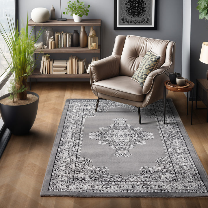 Orientalischer Teppich Wohnzimmer, Schlafzimmer, Esszimmer, Läufer, Flur Boho Teppich Kurzflor Weich 12 mm Carpet Orient - Farbe: Grau Verschiedene Größen
