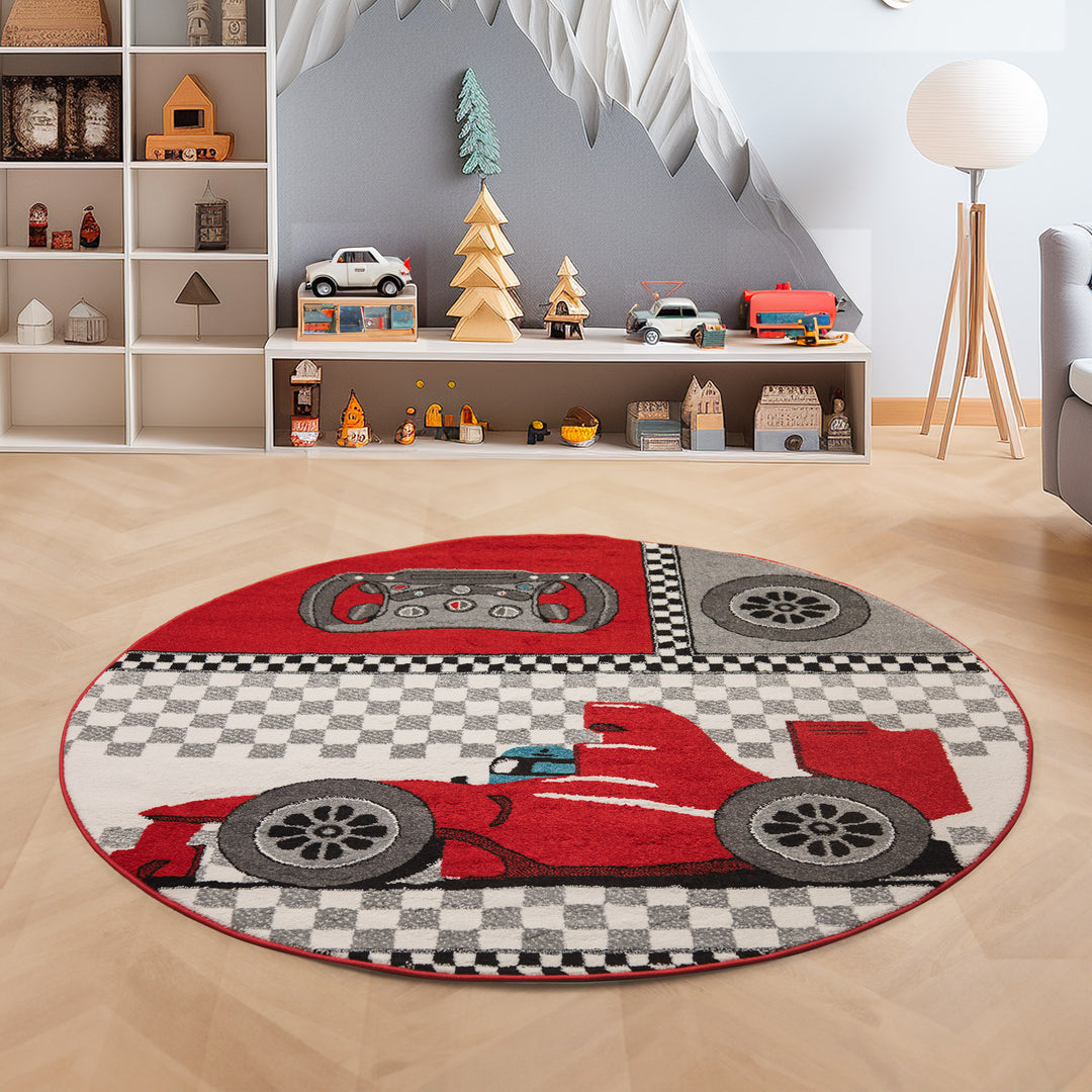 Teppich Kinderzimmer Rennwagen Design Rot Kurzflor Kinderteppich mädchen Spielteppich Modern Design Babyzimmer Teppiche für Junge und Mädchen Extra Weich und Antiallergen