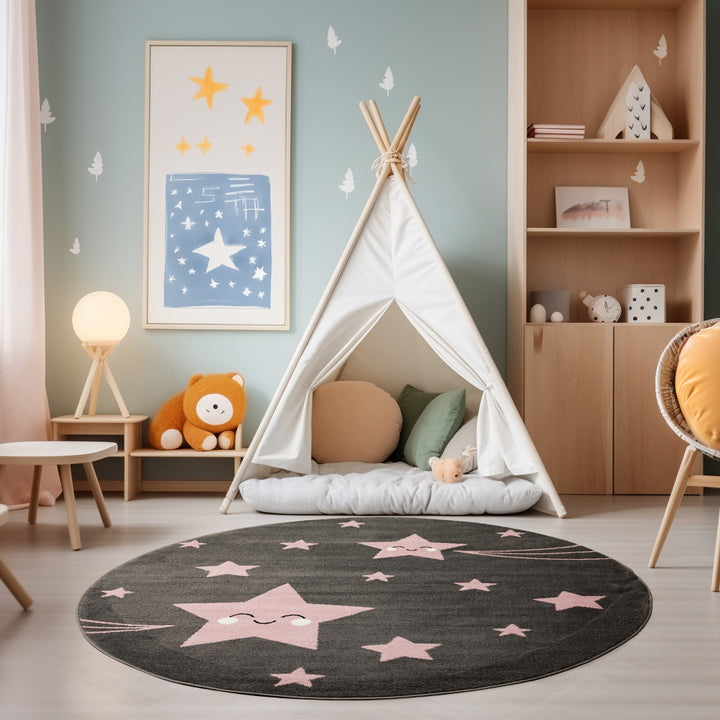 Teppich Kinderzimmer süßes Stern-Design Kurzflor Kinderteppich mädchen Spielteppich Modern Design Babyzimmer Teppiche für Junge und Mädchen Extra Weich und Antiallergen