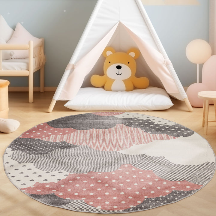 Kinderteppich Kinderzimmer Teppich Kurzflor Spielteppich Weich Wolken Motiv Pink