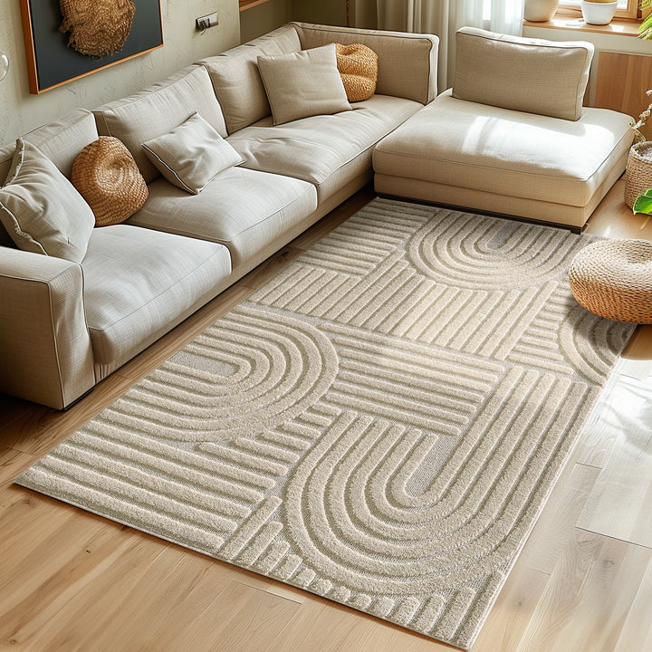 SIMPEX Hochflor Wohnzimmer Teppich, Weich & Flauschig, Skandinavisch Boho Stil, Langflor Shaggy, Pflegeleicht, Jute Rückseite