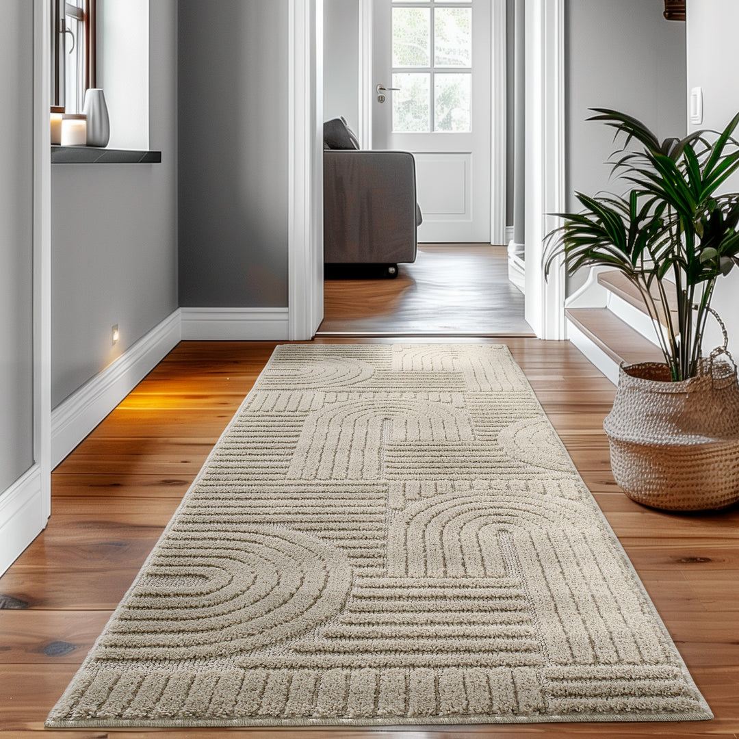 SIMPEX Hochflor Wohnzimmer Teppich, Weich & Flauschig, Skandinavisch Boho Stil, Langflor Shaggy, Pflegeleicht, Jute Rückseite