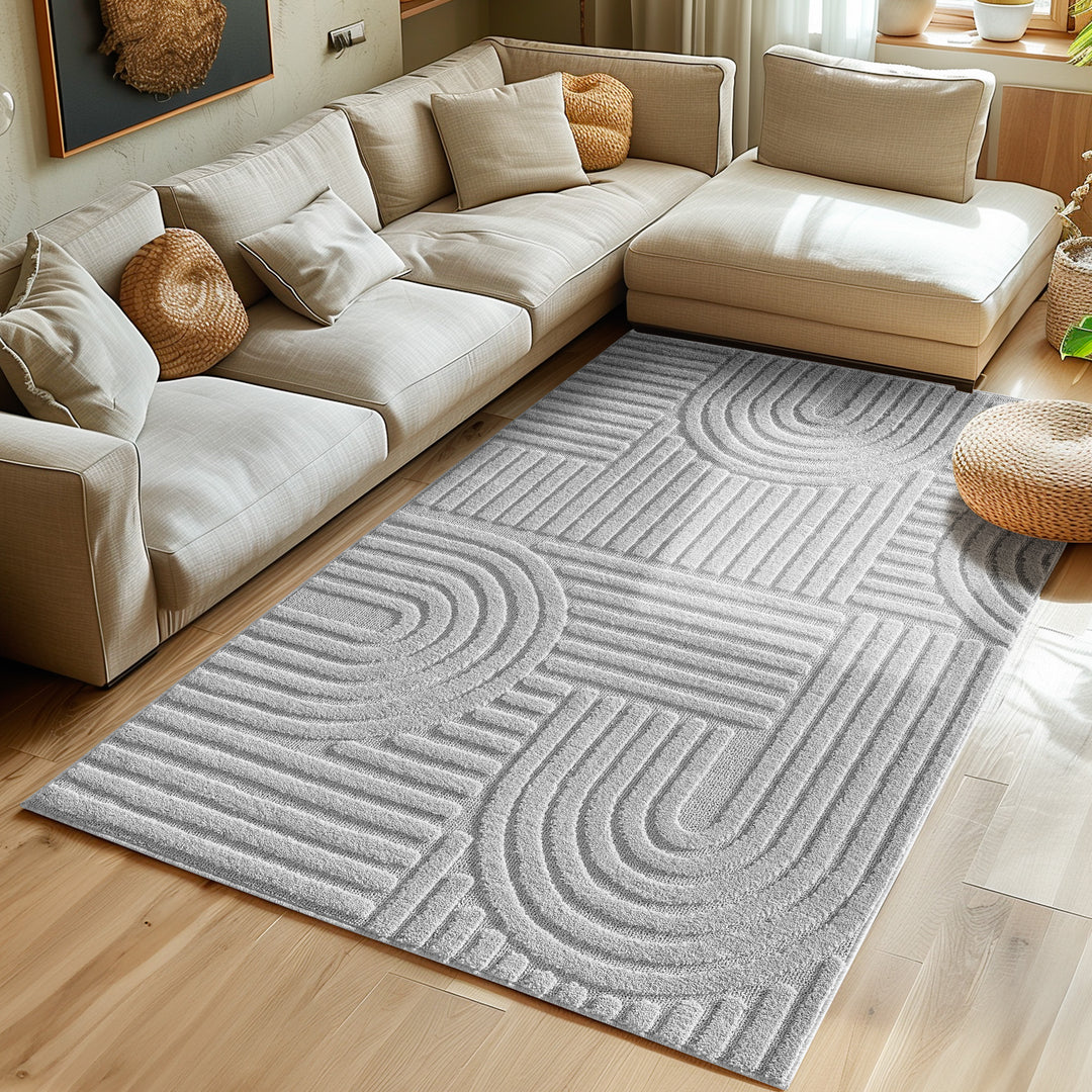 SIMPEX Hochflor Wohnzimmer Teppich, Weich & Flauschig, Skandinavisch Boho Stil, Langflor Shaggy, Pflegeleicht, Jute Rückseite