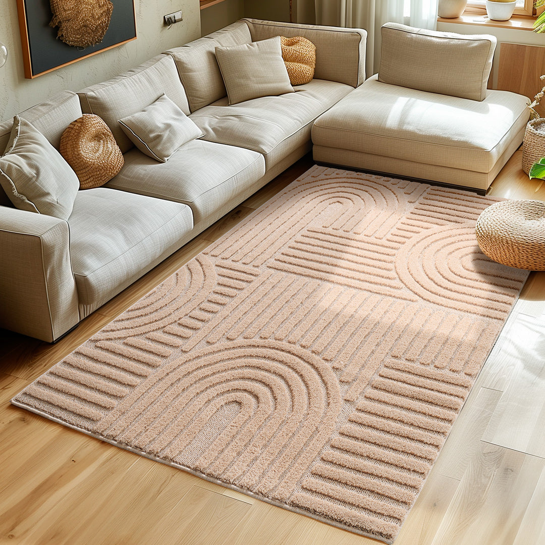 SIMPEX Hochflor Wohnzimmer Teppich, Weich & Flauschig, Skandinavisch Boho Stil, Langflor Shaggy, Pflegeleicht, Jute Rückseite