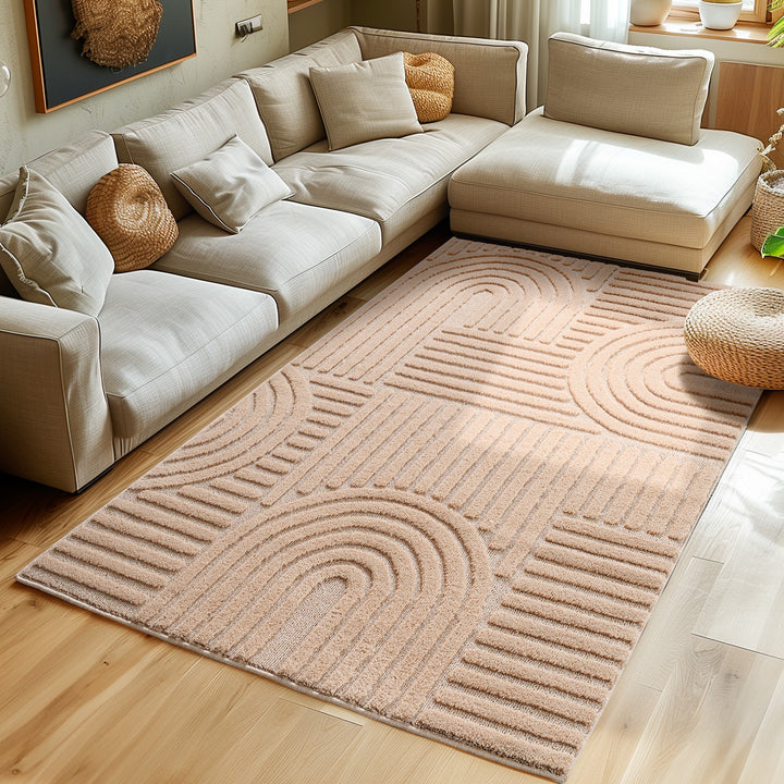 SIMPEX Hochflor Wohnzimmer Teppich, Weich & Flauschig, Skandinavisch Boho Stil, Langflor Shaggy, Pflegeleicht, Jute Rückseite