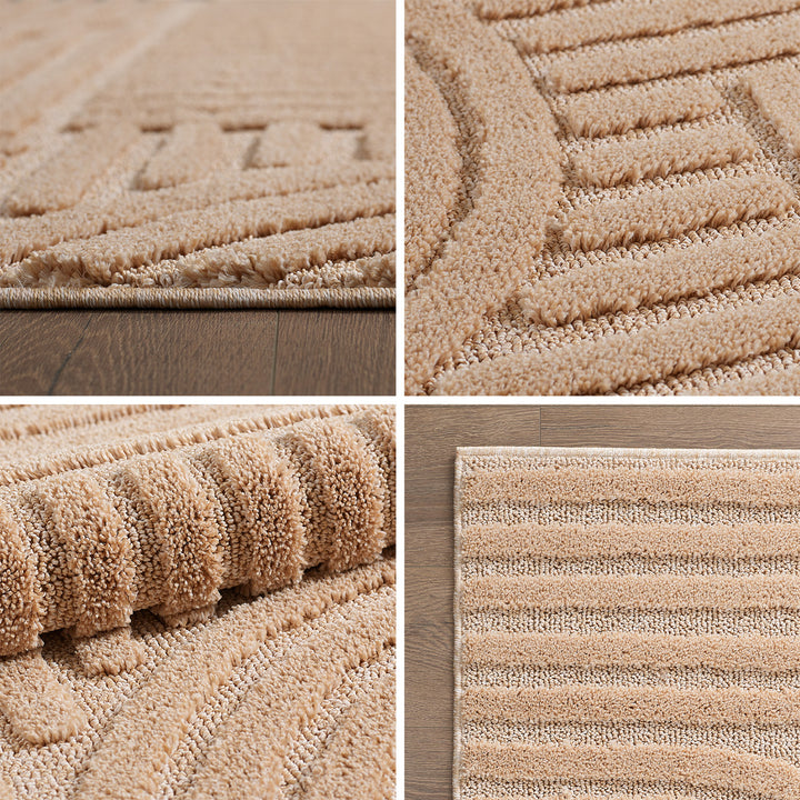 SIMPEX Hochflor Wohnzimmer Teppich, Weich & Flauschig, Skandinavisch Boho Stil, Langflor Shaggy, Pflegeleicht, Jute Rückseite