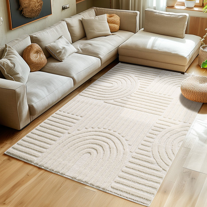 SIMPEX Hochflor Wohnzimmer Teppich, Weich & Flauschig, Skandinavisch Boho Stil, Langflor Shaggy, Pflegeleicht, Jute Rückseite