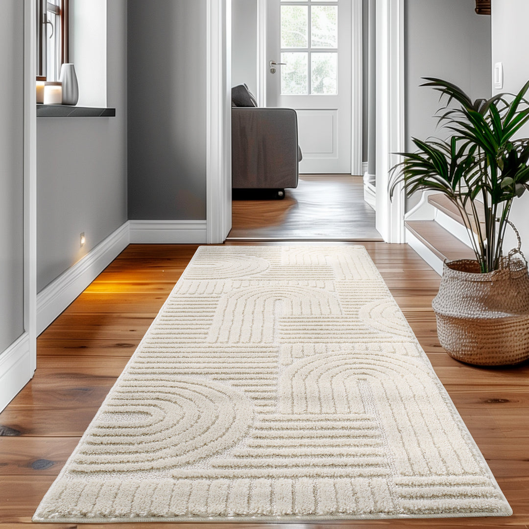 SIMPEX Hochflor Wohnzimmer Teppich, Weich & Flauschig, Skandinavisch Boho Stil, Langflor Shaggy, Pflegeleicht, Jute Rückseite