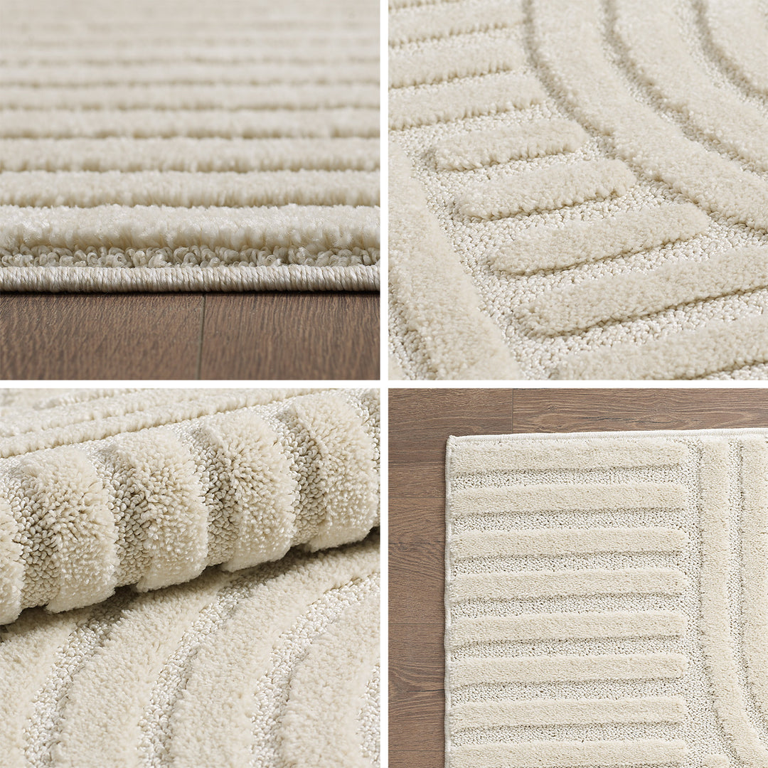 SIMPEX Hochflor Wohnzimmer Teppich, Weich & Flauschig, Skandinavisch Boho Stil, Langflor Shaggy, Pflegeleicht, Jute Rückseite