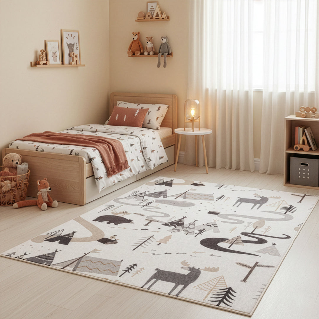 SIMPEX Wald Kinderteppich Spielteppich für Kinderzimmer modernes Motiv