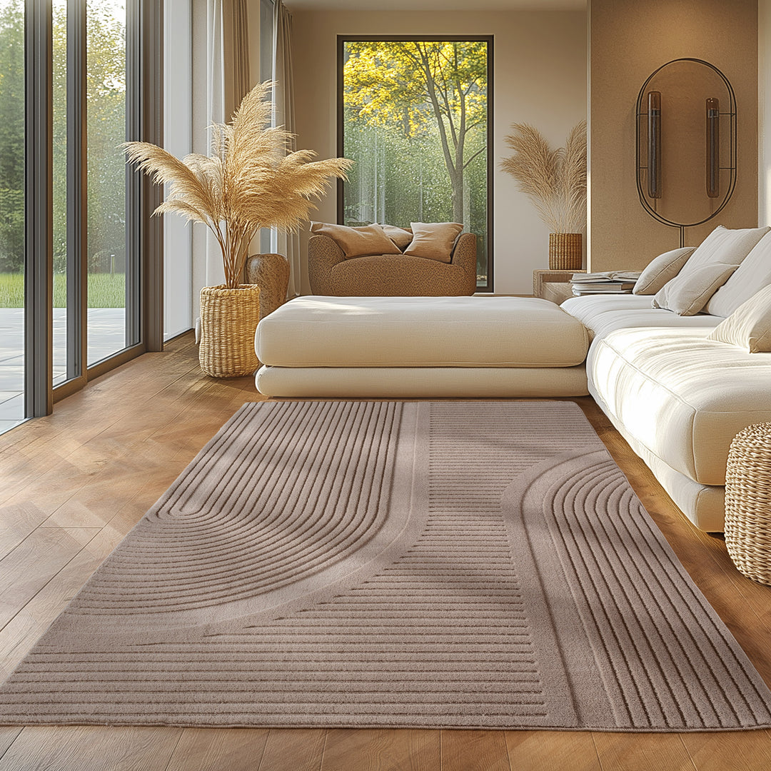 Simpex24 Einfarbiger Skandinavischer Boho Teppich Beige Creme, Weicher Waschbarer Deko Teppich mit 3D-Effekt, Pflegeleichter Läufer für Wohnzimmer und Schlafzimmer