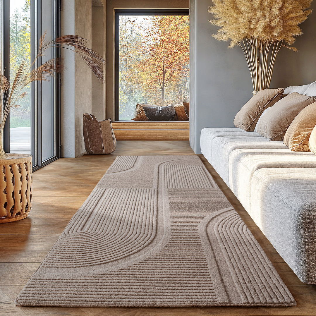 Simpex24 Einfarbiger Skandinavischer Boho Teppich Beige Creme, Weicher Waschbarer Deko Teppich mit 3D-Effekt, Pflegeleichter Läufer für Wohnzimmer und Schlafzimmer