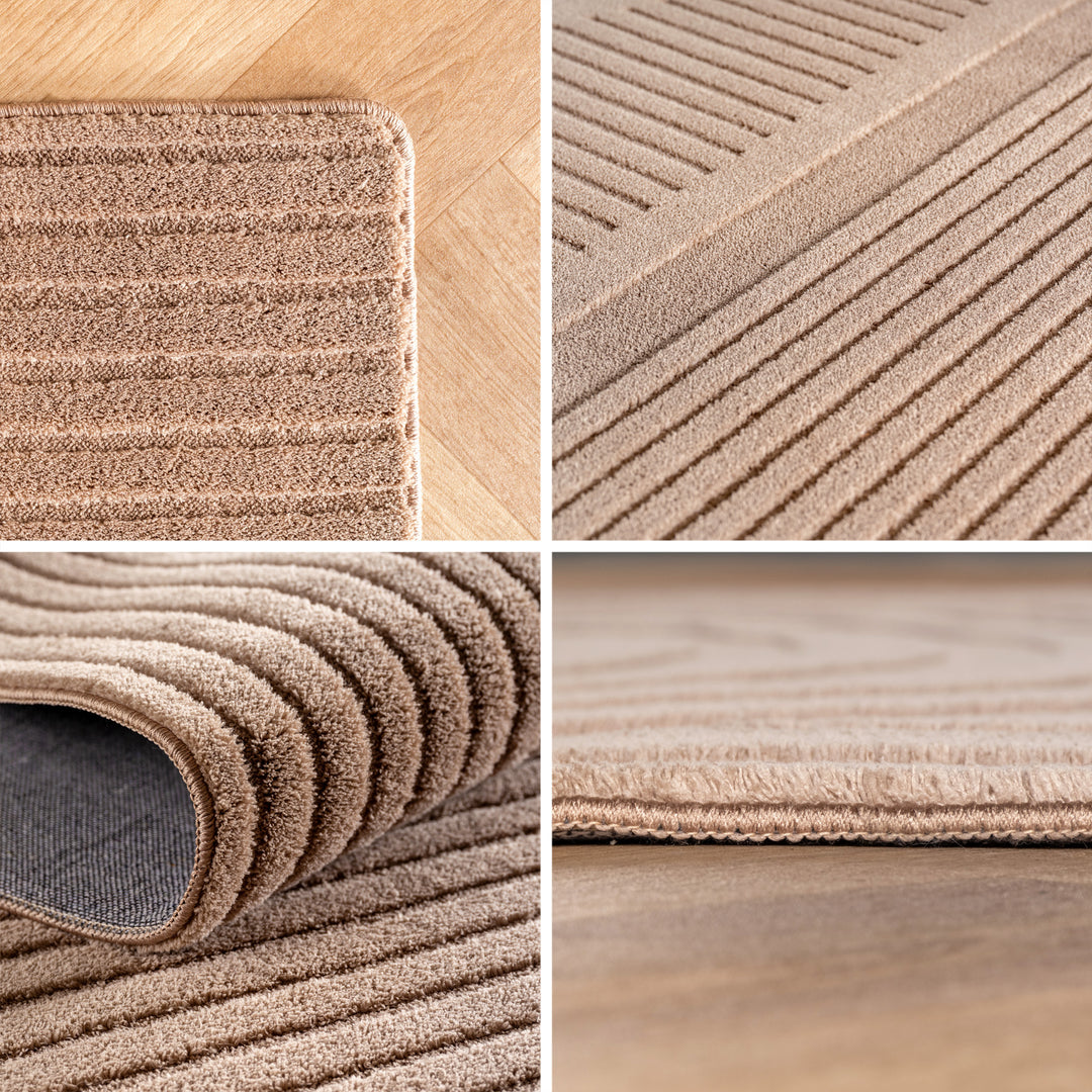 Simpex24 Einfarbiger Skandinavischer Boho Teppich Beige Creme, Weicher Waschbarer Deko Teppich mit 3D-Effekt, Pflegeleichter Läufer für Wohnzimmer und Schlafzimmer