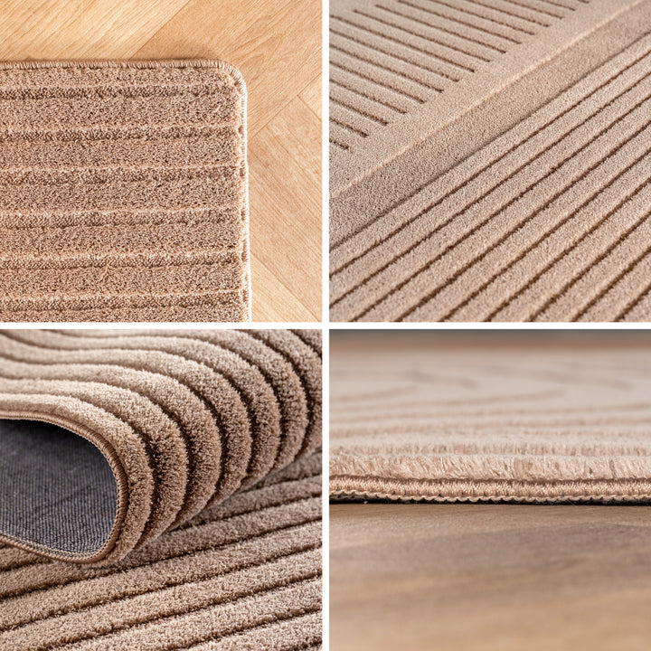 Simpex24 Einfarbiger Skandinavischer Boho Teppich Beige Creme, Weicher Waschbarer Deko Teppich mit 3D-Effekt, Pflegeleichter Läufer für Wohnzimmer und Schlafzimmer