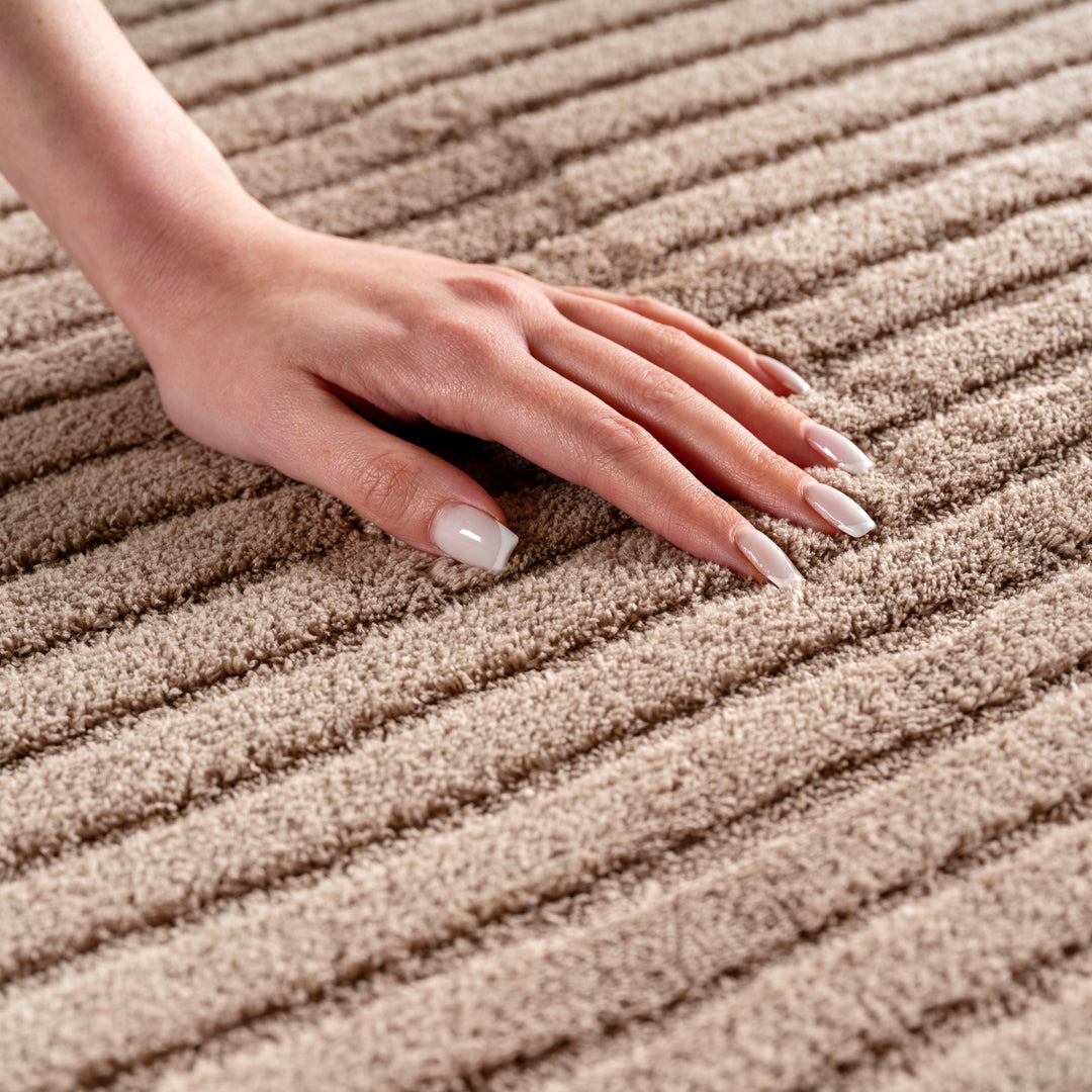 Simpex24 Einfarbiger Skandinavischer Boho Teppich Beige Creme, Weicher Waschbarer Deko Teppich mit 3D-Effekt, Pflegeleichter Läufer für Wohnzimmer und Schlafzimmer