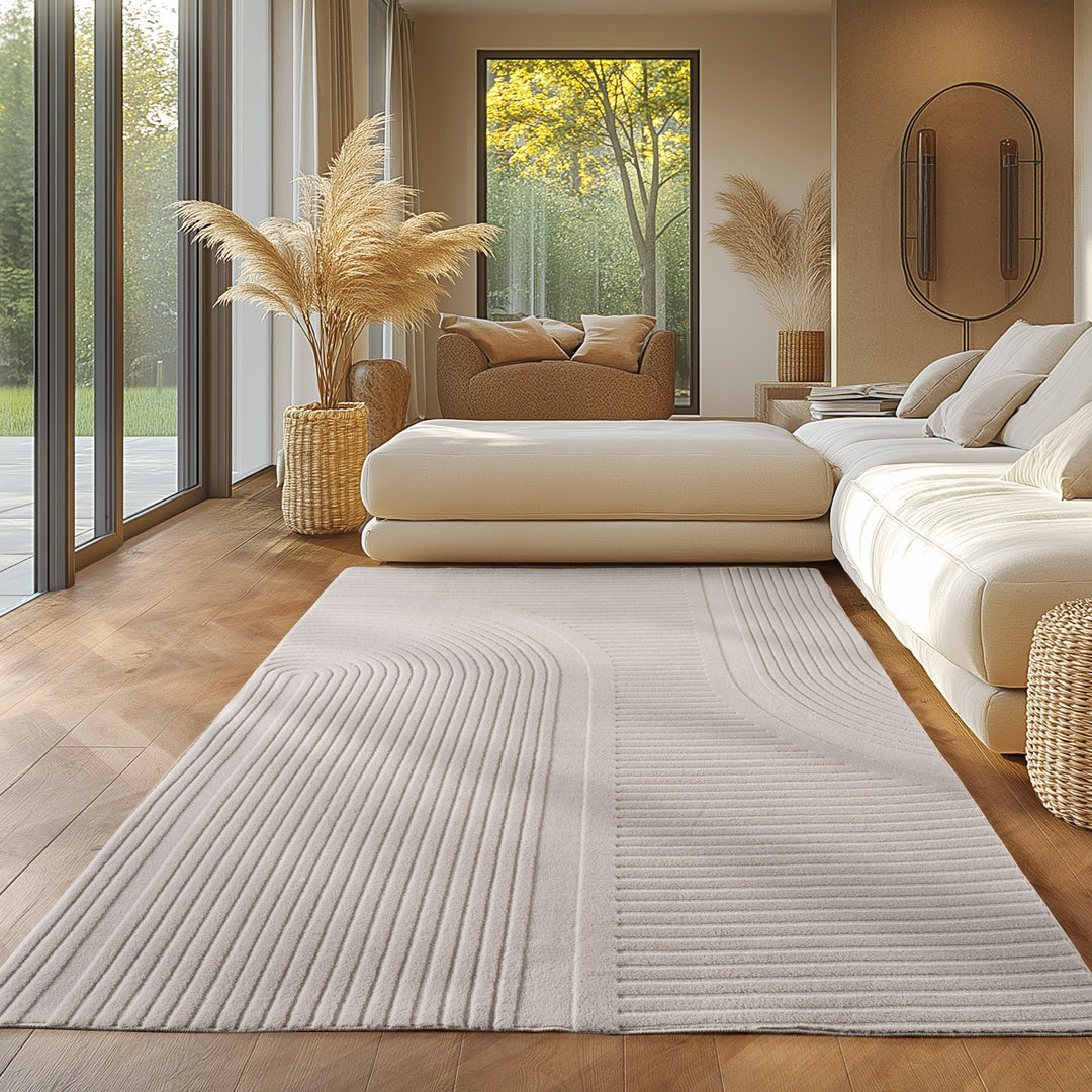 Simpex24 Einfarbiger Skandinavischer Boho Teppich Beige Creme, Weicher Waschbarer Deko Teppich mit 3D-Effekt, Pflegeleichter Läufer für Wohnzimmer und Schlafzimmer