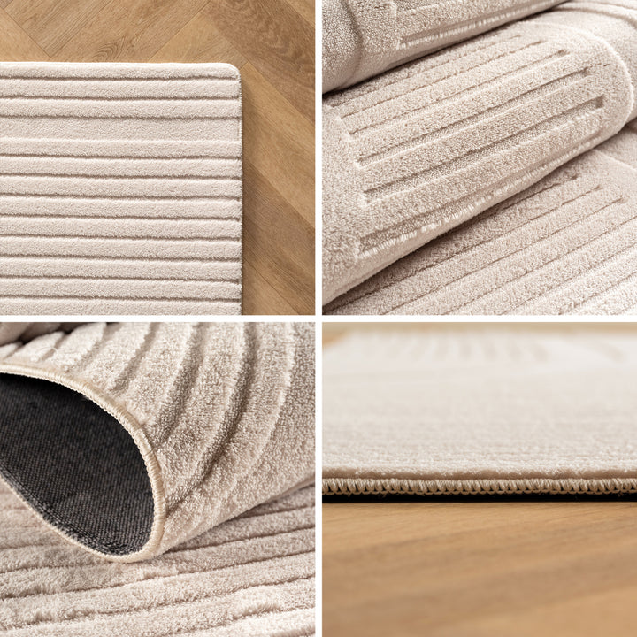 Simpex24 Einfarbiger Skandinavischer Boho Teppich Beige Creme, Weicher Waschbarer Deko Teppich mit 3D-Effekt, Pflegeleichter Läufer für Wohnzimmer und Schlafzimmer