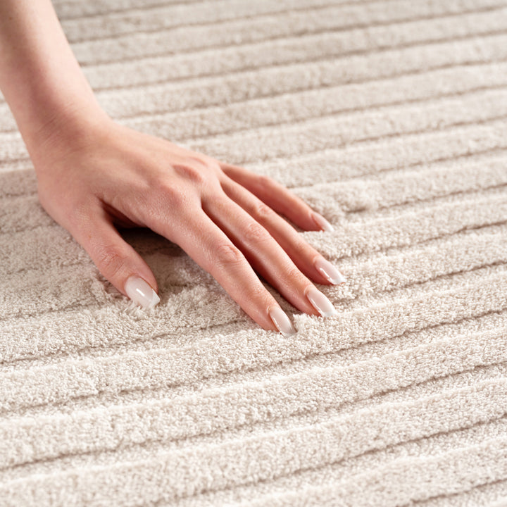 Simpex24 Einfarbiger Skandinavischer Boho Teppich Beige Creme, Weicher Waschbarer Deko Teppich mit 3D-Effekt, Pflegeleichter Läufer für Wohnzimmer und Schlafzimmer