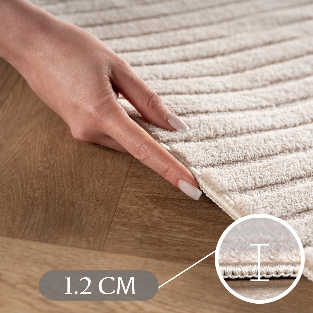 Simpex24 Einfarbiger Skandinavischer Boho Teppich Beige Creme, Weicher Waschbarer Deko Teppich mit 3D-Effekt, Pflegeleichter Läufer für Wohnzimmer und Schlafzimmer