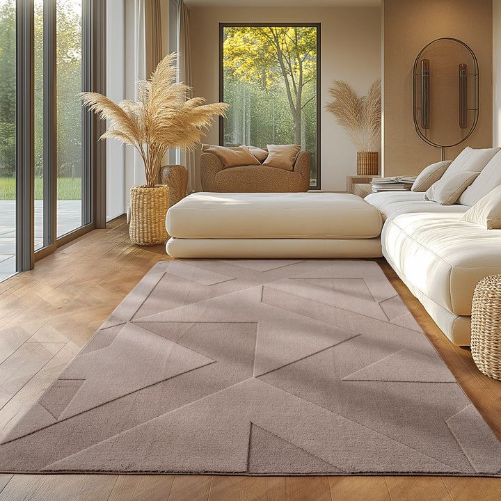 Simpex24 Boho Teppich mit Geometrischem Design, Einfarbig Beige - Creme, Weicher & Pflegeleichter Deko Teppich, Waschbarer Teppich mit 3D-Effekt für Wohnzimmer und Schlafzimmer