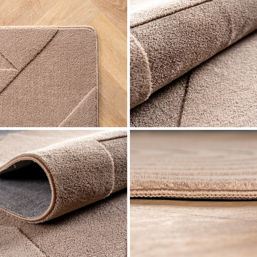 Simpex24 Boho Teppich mit Geometrischem Design, Einfarbig Beige - Creme, Weicher & Pflegeleichter Deko Teppich, Waschbarer Teppich mit 3D-Effekt für Wohnzimmer und Schlafzimmer