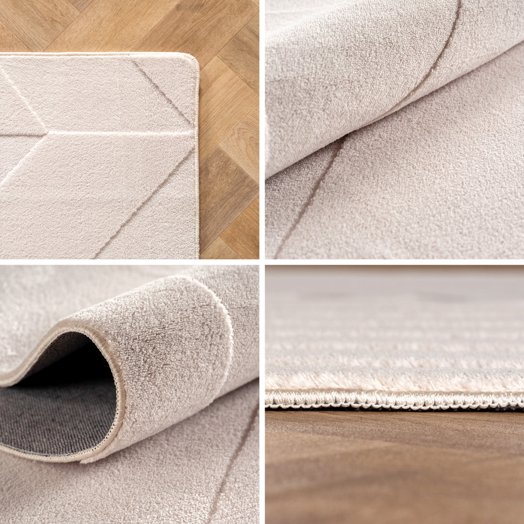Simpex24 Boho Teppich mit Geometrischem Design, Einfarbig Beige - Creme, Weicher & Pflegeleichter Deko Teppich, Waschbarer Teppich mit 3D-Effekt für Wohnzimmer und Schlafzimmer
