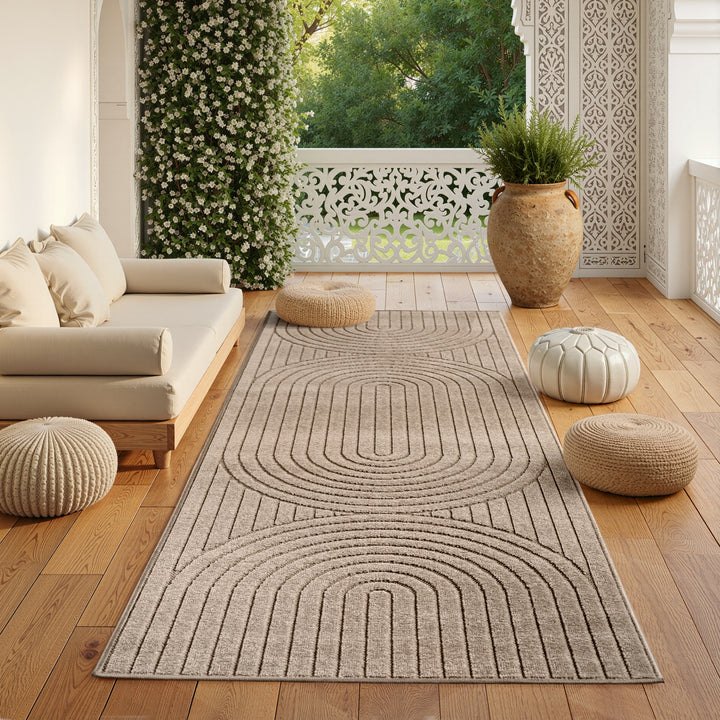 SIMPEX Outdoor Teppich Wetterfest Wohnzimmer & Outdoor geeignet Waschbar Beige