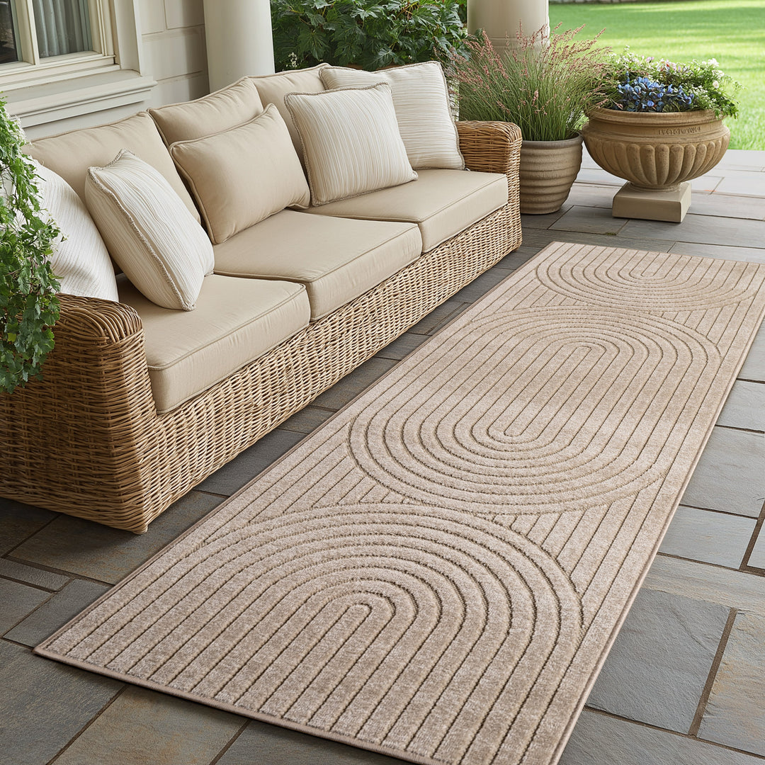 SIMPEX Outdoor Teppich Wetterfest Wohnzimmer & Outdoor geeignet Waschbar Beige