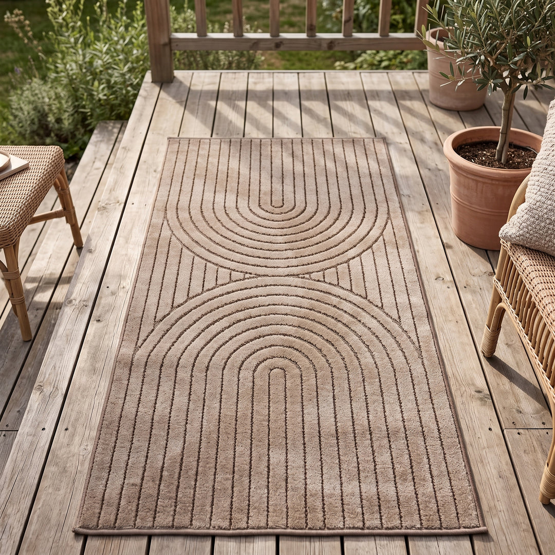 SIMPEX Outdoor Teppich Wetterfest Wohnzimmer & Outdoor geeignet Waschbar Beige
