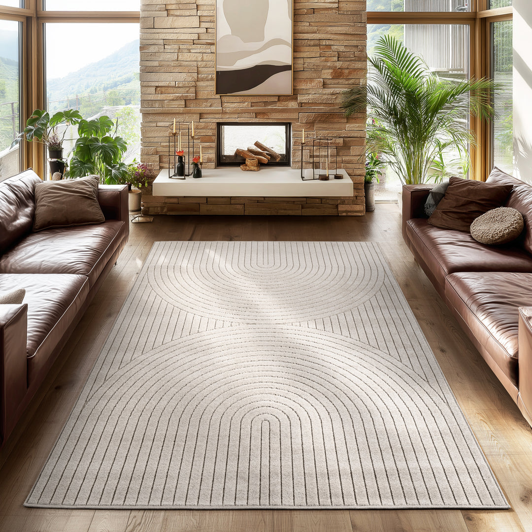 SIMPEX Outdoor Teppich Wetterfest Wohnzimmer & Outdoor geeignet Waschbar Creme