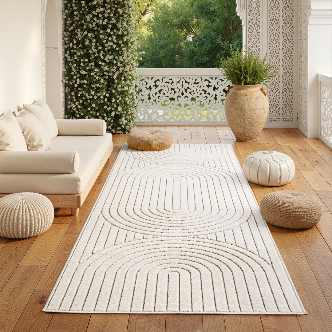 SIMPEX Outdoor Teppich Wetterfest Wohnzimmer & Outdoor geeignet Waschbar Creme