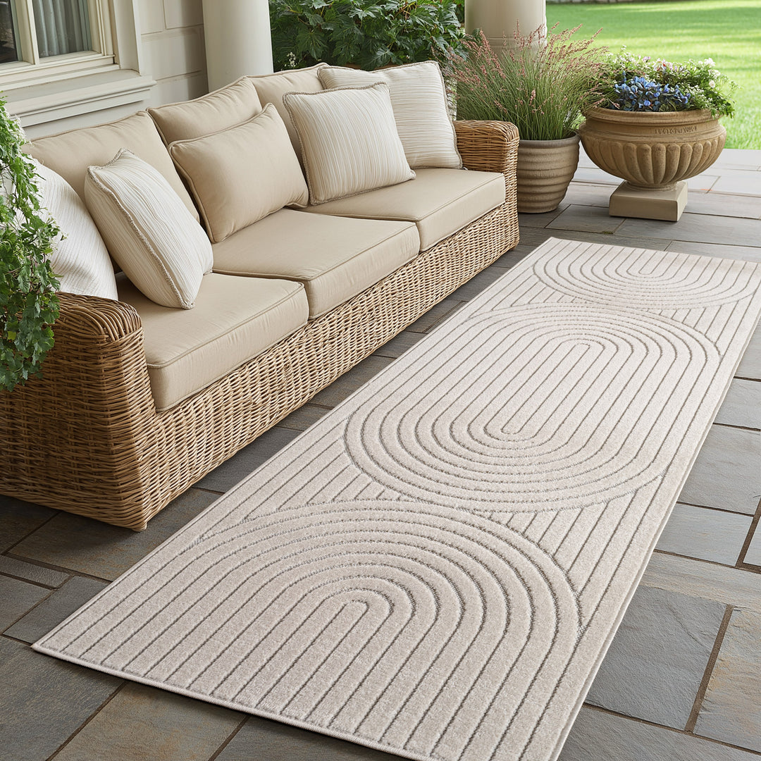 SIMPEX Outdoor Teppich Wetterfest Wohnzimmer & Outdoor geeignet Waschbar Creme