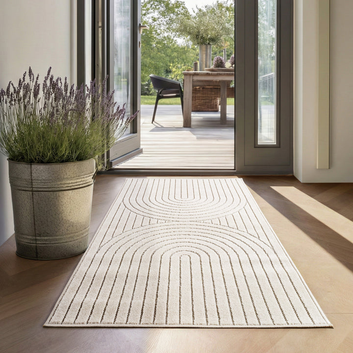 SIMPEX Outdoor Teppich Wetterfest Wohnzimmer & Outdoor geeignet Waschbar Creme