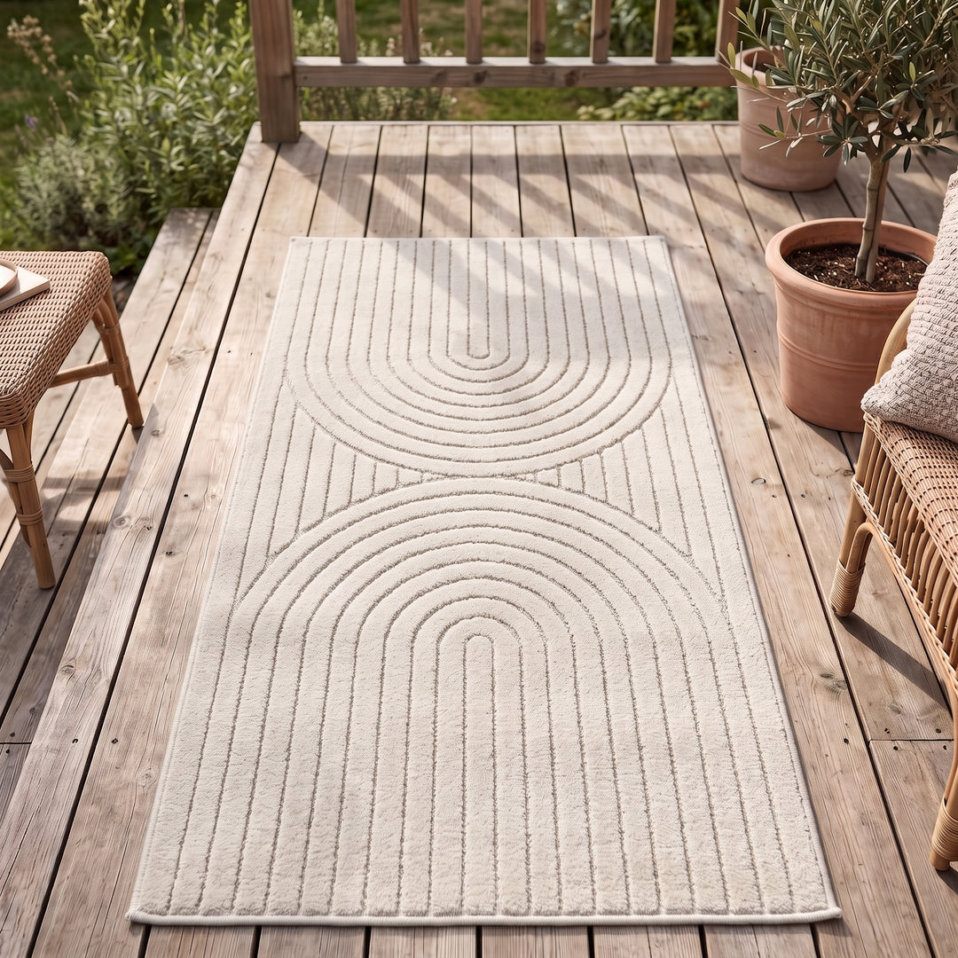 SIMPEX Outdoor Teppich Wetterfest Wohnzimmer & Outdoor geeignet Waschbar Creme