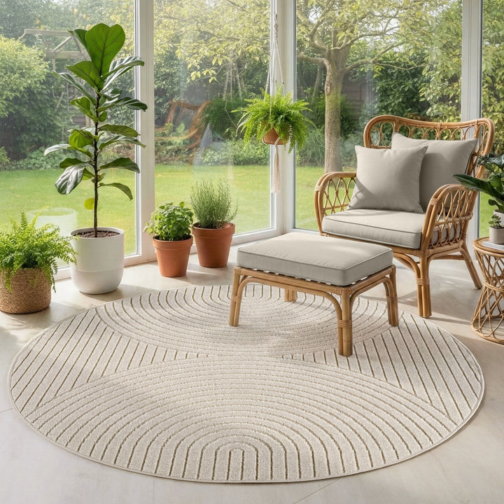 SIMPEX Outdoor Teppich Wetterfest Wohnzimmer & Outdoor geeignet Waschbar Creme