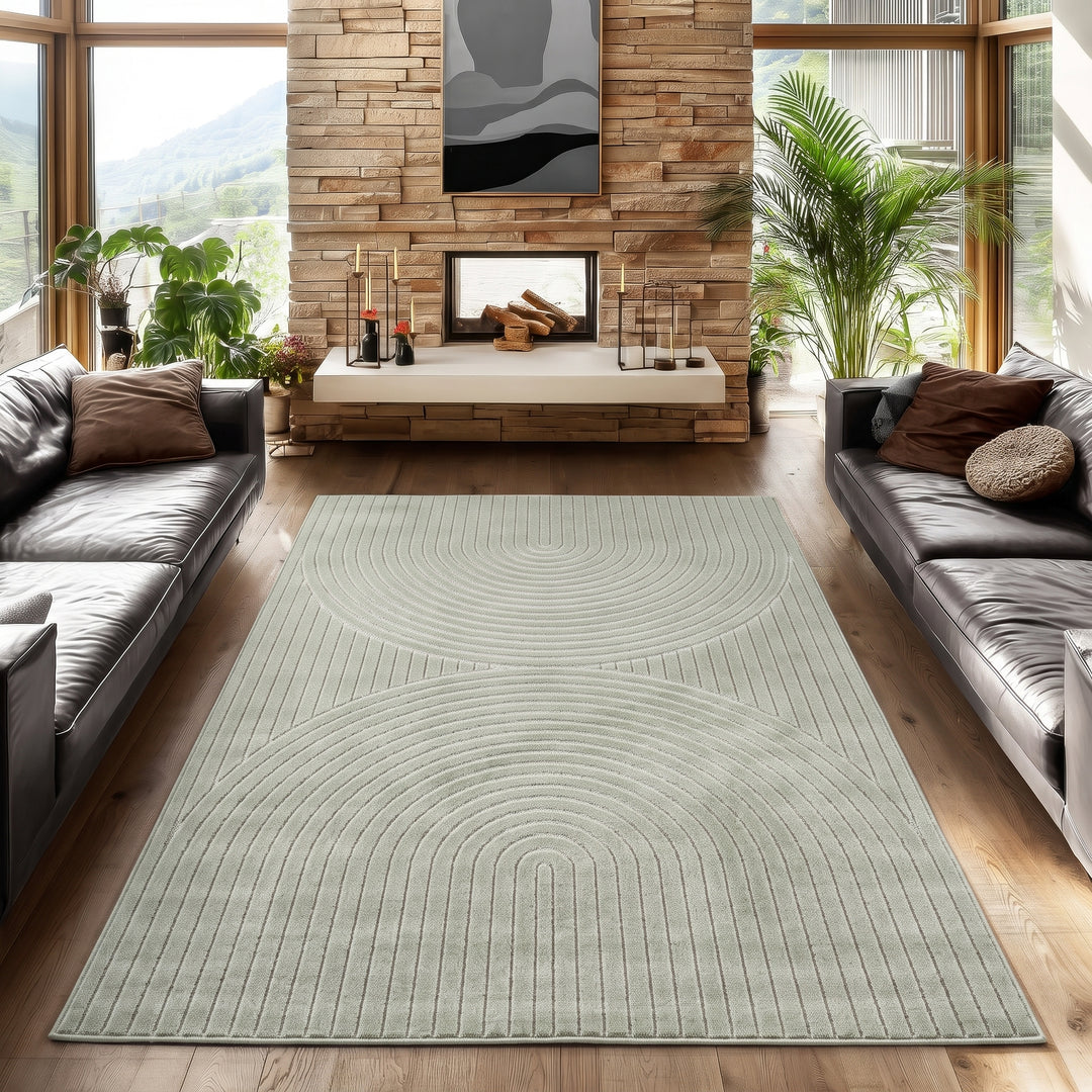 SIMPEX Kurzflor Teppich Wohnzimmer Schlafzimmer 3D Hoch-Tief-Effekt, Skandinavisch Boho Motiv, für Outdoor Bereich geeignet Terrassen oder im Balkon