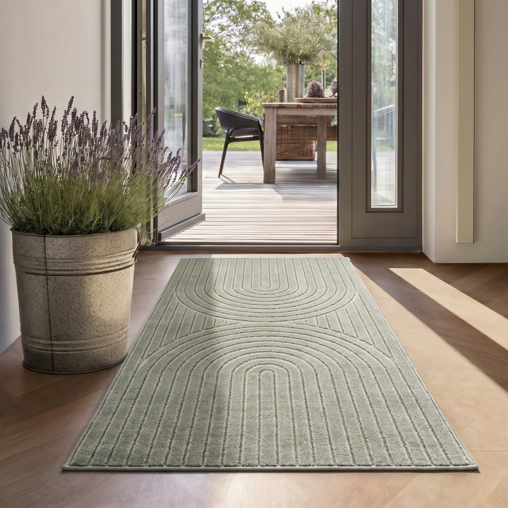 SIMPEX Kurzflor Teppich Wohnzimmer Schlafzimmer 3D Hoch-Tief-Effekt, Skandinavisch Boho Motiv, für Outdoor Bereich geeignet Terrassen oder im Balkon