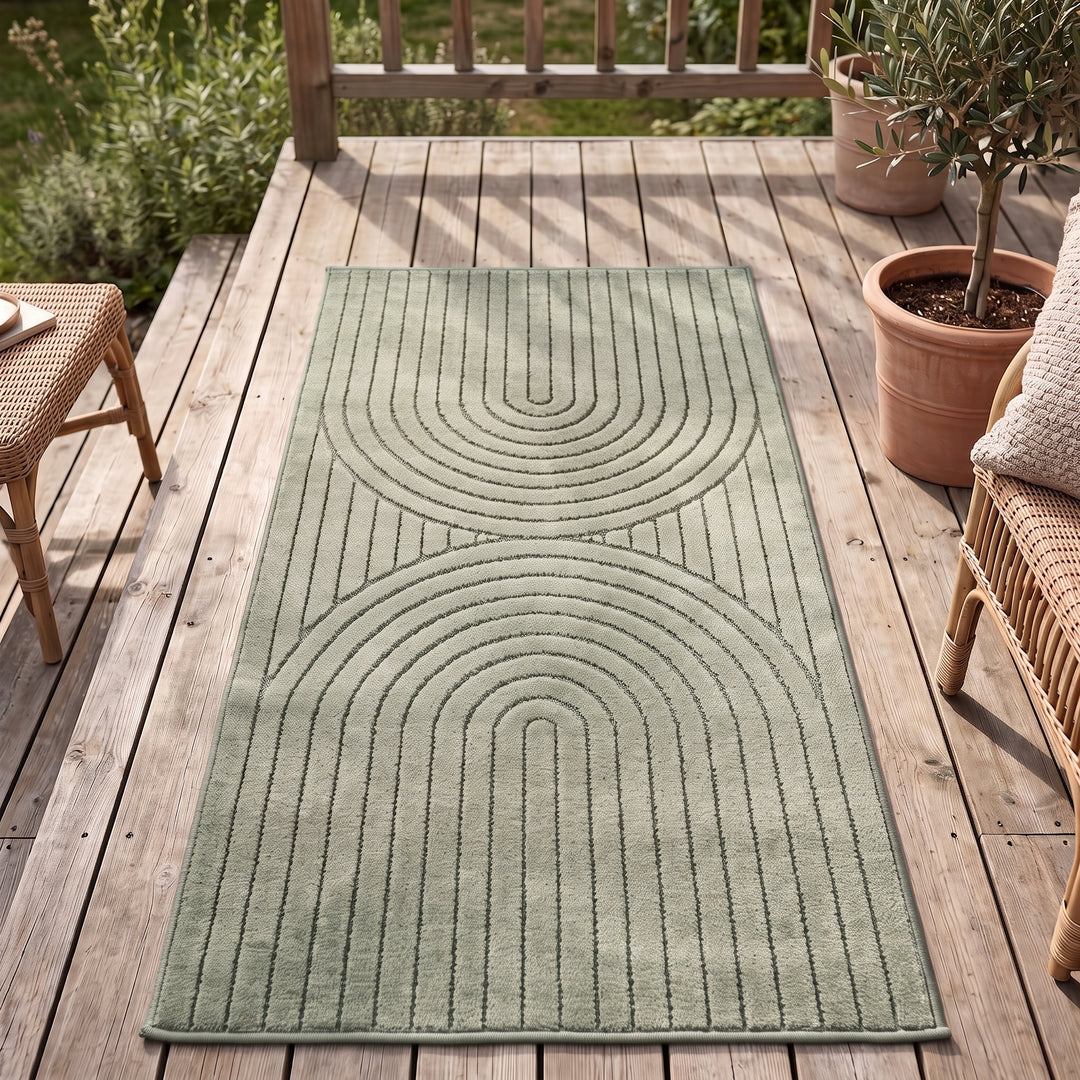 SIMPEX Kurzflor Teppich Wohnzimmer Schlafzimmer 3D Hoch-Tief-Effekt, Skandinavisch Boho Motiv, für Outdoor Bereich geeignet Terrassen oder im Balkon