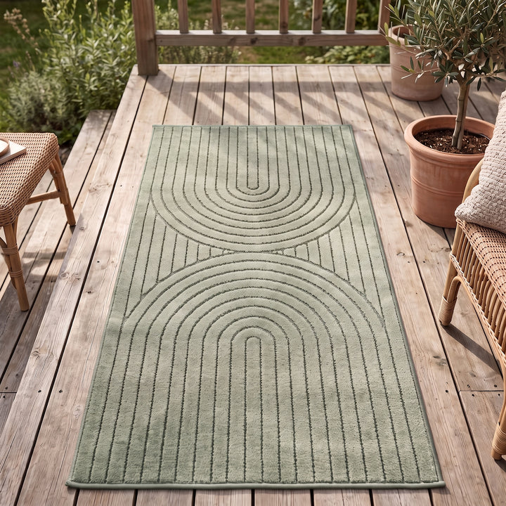 SIMPEX Kurzflor Teppich Wohnzimmer Schlafzimmer 3D Hoch-Tief-Effekt, Skandinavisch Boho Motiv, für Outdoor Bereich geeignet Terrassen oder im Balkon