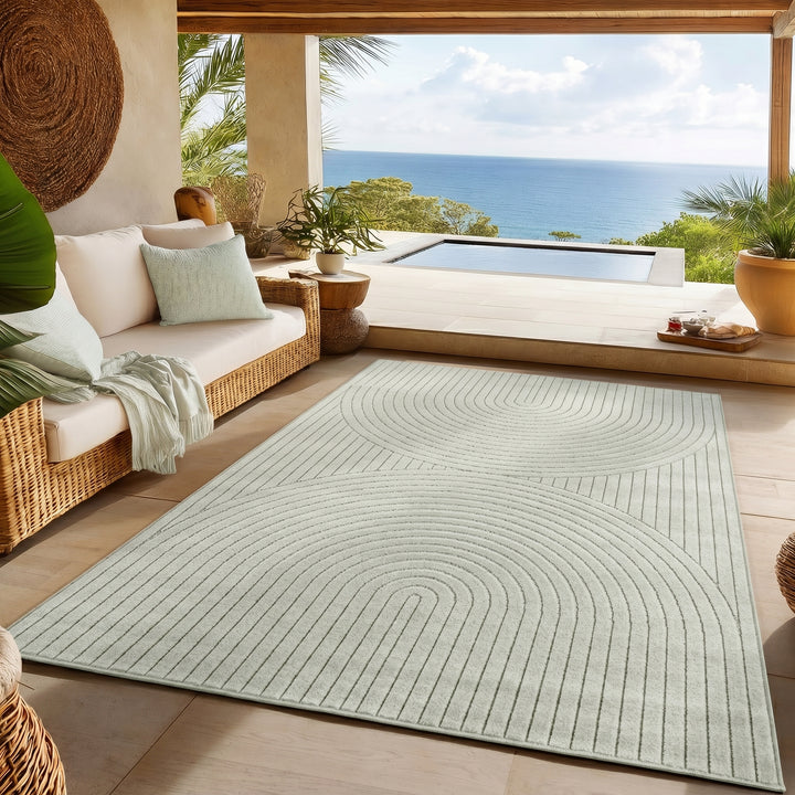 SIMPEX Kurzflor Teppich Wohnzimmer Schlafzimmer 3D Hoch-Tief-Effekt, Skandinavisch Boho Motiv, für Outdoor Bereich geeignet Terrassen oder im Balkon
