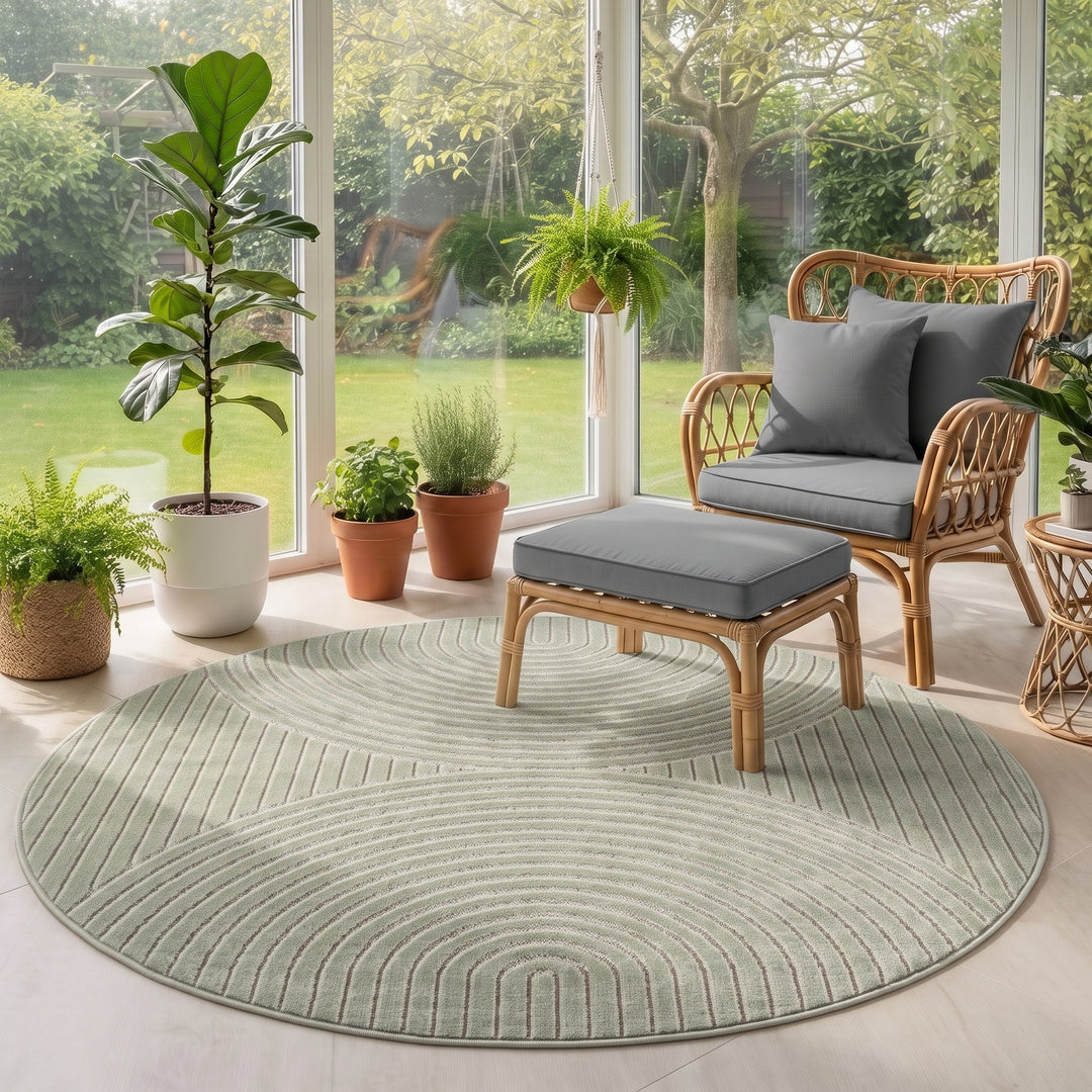 SIMPEX Kurzflor Teppich Wohnzimmer Schlafzimmer 3D Hoch-Tief-Effekt, Skandinavisch Boho Motiv, für Outdoor Bereich geeignet Terrassen oder im Balkon