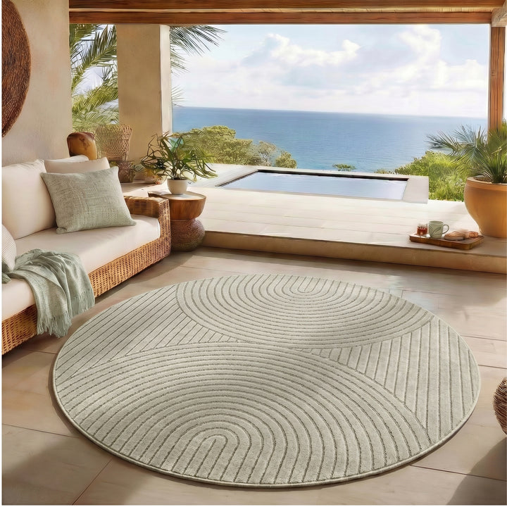 SIMPEX Kurzflor Teppich Wohnzimmer Schlafzimmer 3D Hoch-Tief-Effekt, Skandinavisch Boho Motiv, für Outdoor Bereich geeignet Terrassen oder im Balkon