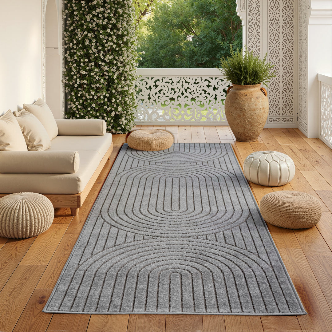 SIMPEX Outdoor Teppich Wetterfest Wohnzimmer & Outdoor geeignet Waschbar Grau