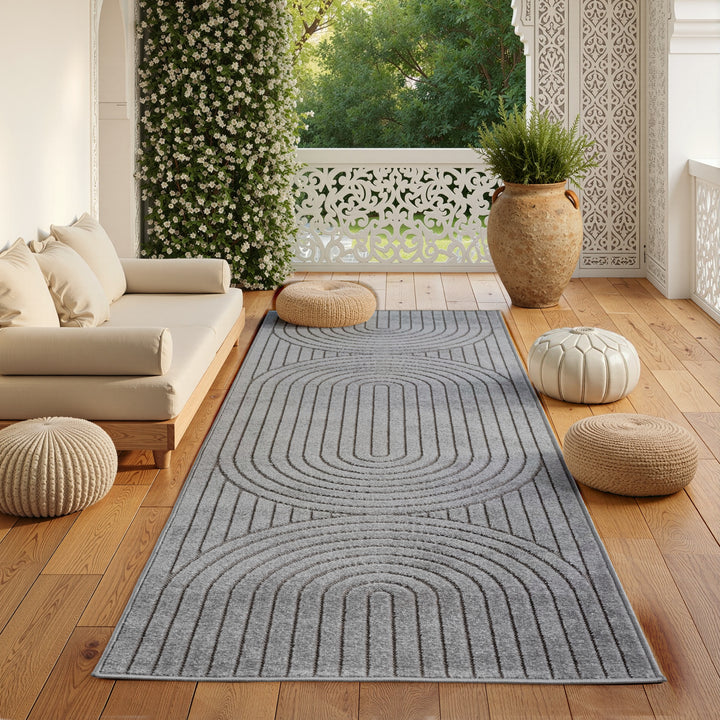 SIMPEX Outdoor Teppich Wetterfest Wohnzimmer & Outdoor geeignet Waschbar Grau