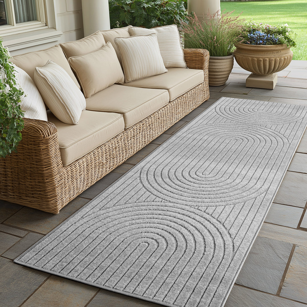 SIMPEX Outdoor Teppich Wetterfest Wohnzimmer & Outdoor geeignet Waschbar Grau