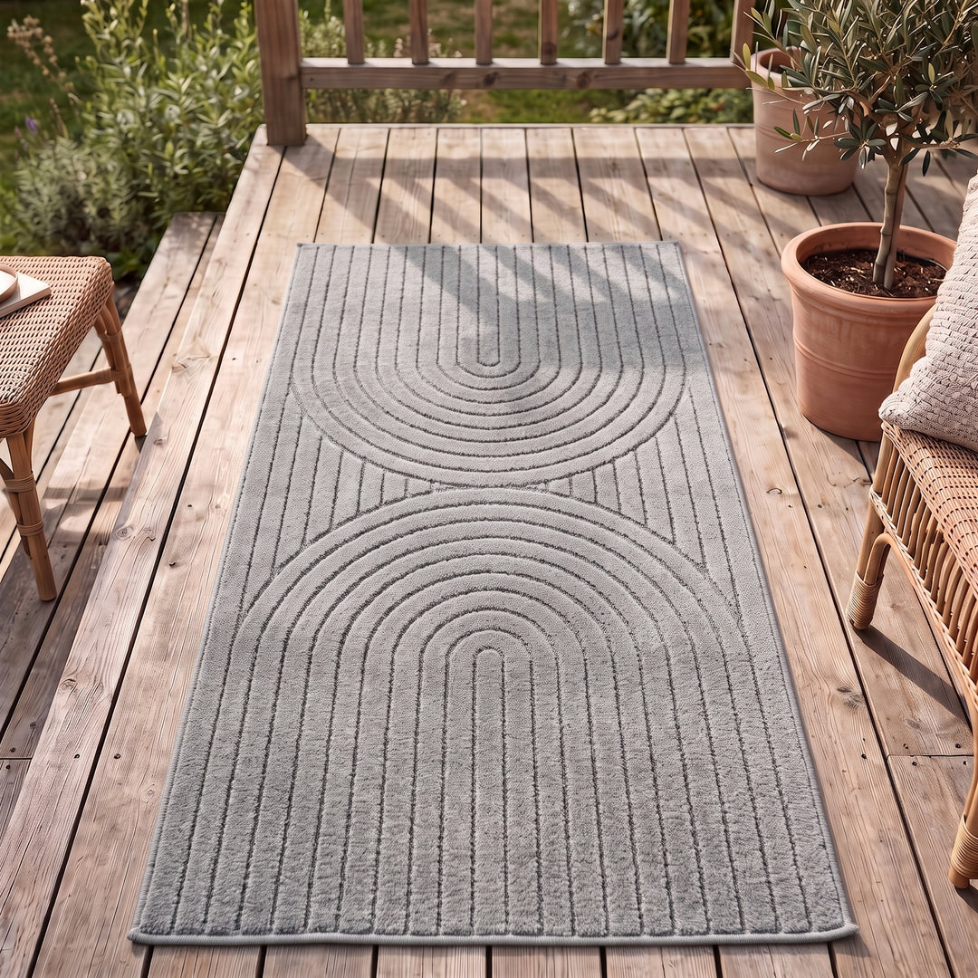 SIMPEX Outdoor Teppich Wetterfest Wohnzimmer & Outdoor geeignet Waschbar Grau